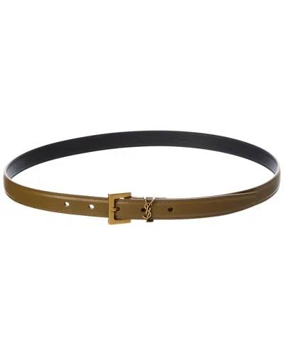 Saint Laurent Cassandre Leather Belt In Brown