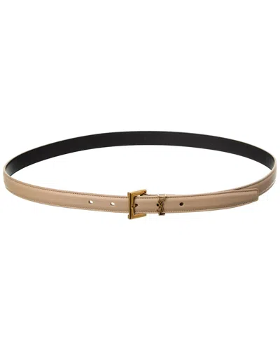 Saint Laurent Cassandre Leather Belt In Neutral