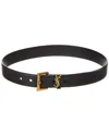 Saint Laurent Cassandre Grained Leather Belt In Black