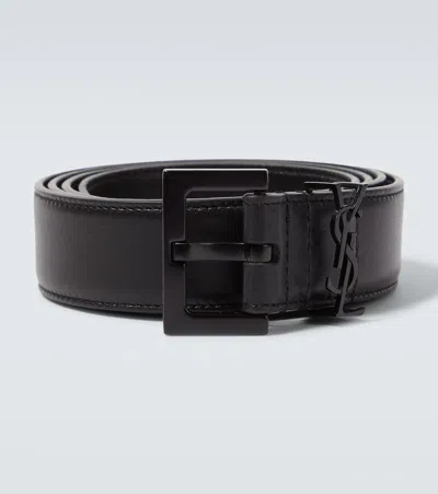 Saint Laurent Cassandre Leather Belt In Black