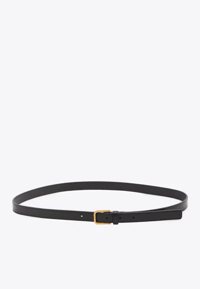 Saint Laurent Cassandre Leather Belt In Black