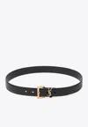 Saint Laurent Cassandre Leather Belt In Black