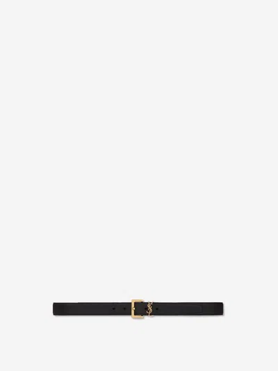 Saint Laurent Cassandre Leather Belt In Black