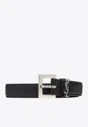 Saint Laurent Cassandre Leather Belt In Black