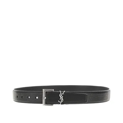 Saint Laurent 'cassandre' Leather Belt In Black