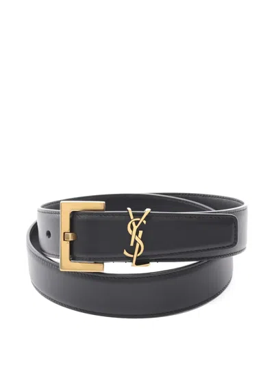 Pre-owned Saint Laurent Cassandre Leather Belt In Black