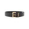 Saint Laurent Cassandre Thin Belt With Square Buckle In Grained Leather In Black