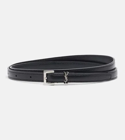 Saint Laurent Cassandre Leather Belt In Black