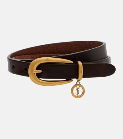 Saint Laurent Cassandre Leather Belt In Brown