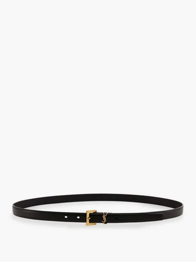 Saint Laurent Cassandre Leather Belt In Black