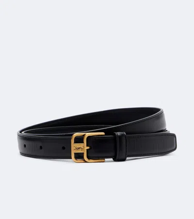 Saint Laurent Cassandre Leather Belt In Black