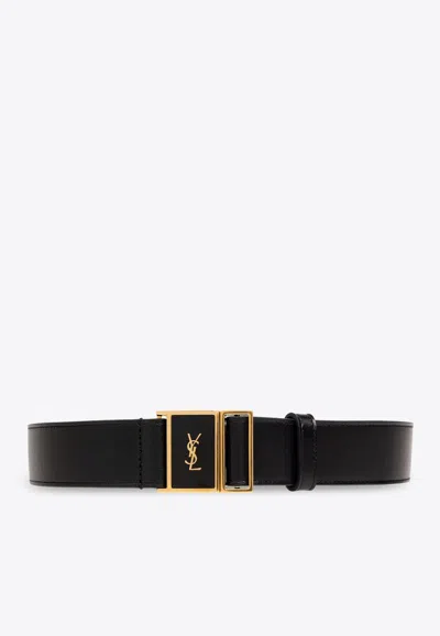 Saint Laurent Cassandre Ysl Buckled Leather Belt In Black