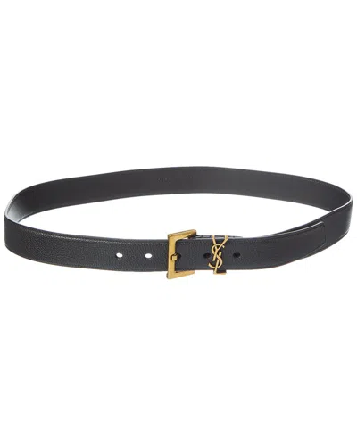 Saint Laurent Ysl Cintura Leather Belt In Black