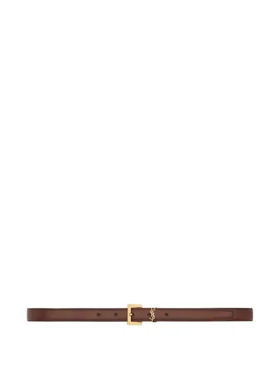 Saint Laurent Cassandre Leather Belt In Burgundy