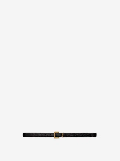 Saint Laurent Cassandre Leather Belt In Brown
