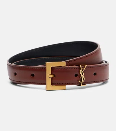 Saint Laurent Cassandre Leather Belt In Brown