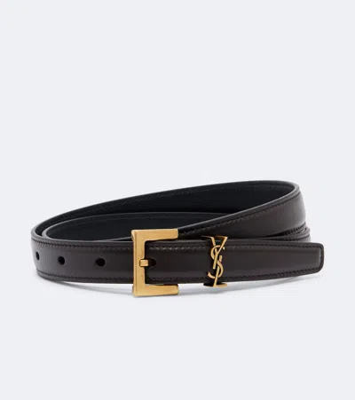Saint Laurent Cassandre Leather Belt In Brown