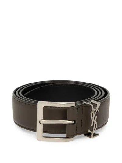 Saint Laurent Cassandre Leather Belt In Yellow