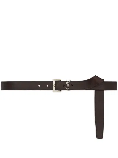 Saint Laurent Cassandre Leather Belt In Brown