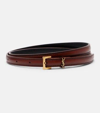 Saint Laurent Cassandre Leather Belt In Burgundy