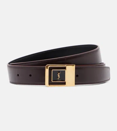 Saint Laurent Cassandre Leather Belt In Burgundy