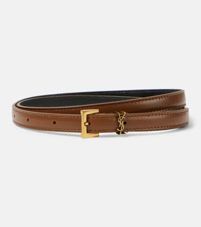 Saint Laurent Cassandre Leather Belt In Ginger Bread