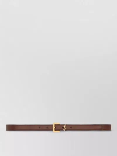 Saint Laurent Cassandre Leather Belt Gold Tone Hardware In Brown