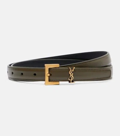 Saint Laurent Cassandre Leather Belt In Green