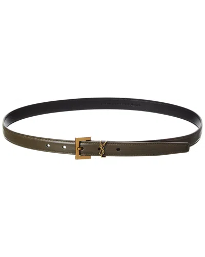 Saint Laurent Cassandre Leather Belt In Brown