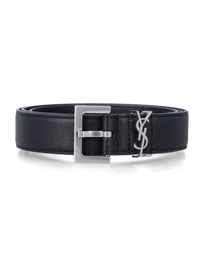 Saint Laurent Cassandre Leather Belt In Burgundy