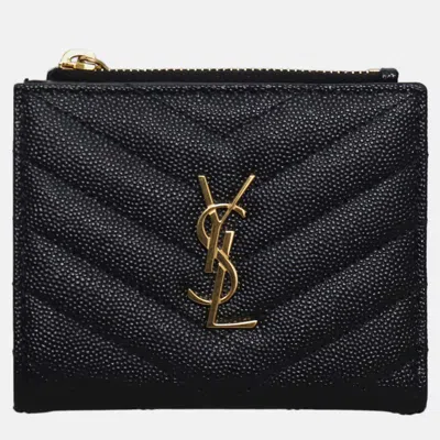 Pre-owned Saint Laurent Cassandre Leather Bifold Wallet In Black