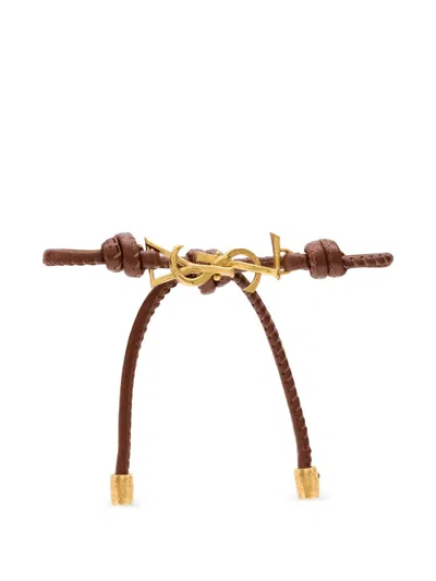 Saint Laurent Cassandre Leather Bracelet In 브라운