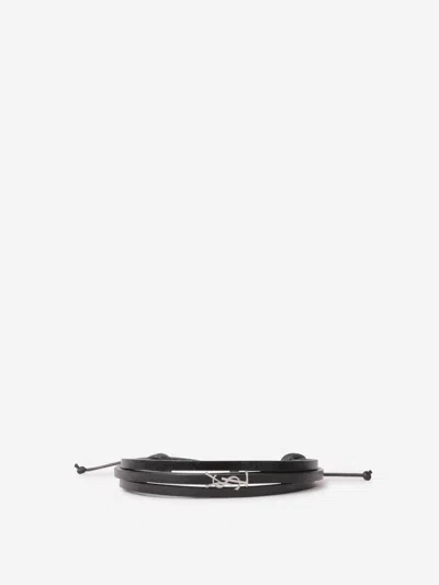 Saint Laurent Cassandre Leather Bracelet In Black