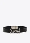Saint Laurent Cassandre Leather Bracelet In Black