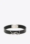 Saint Laurent Cassandre Leather Bracelet In Black