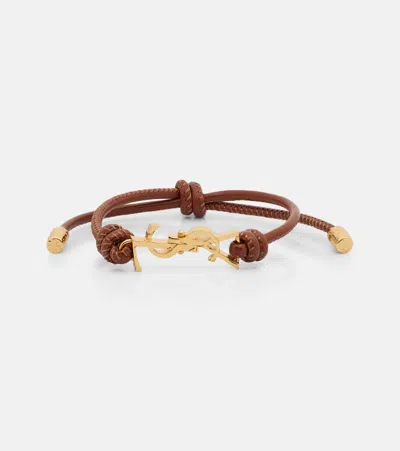 Saint Laurent Cassandre Leather Bracelet In Brown