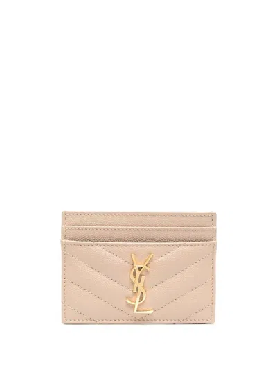 Saint Laurent Cassandre Leather Card Case In Neutral