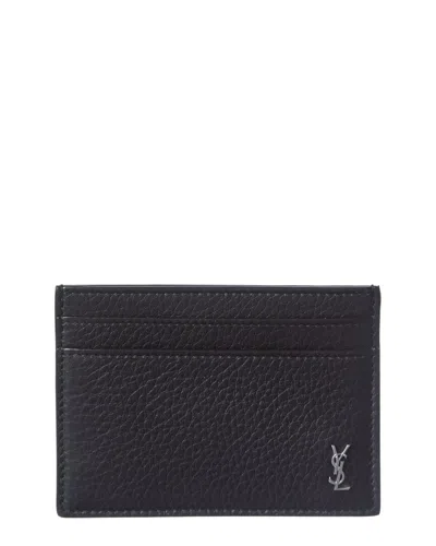 Saint Laurent Cassandre Leather Card Case In Black