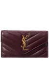 Saint Laurent Cassandre Leather Card Case In Burgundy