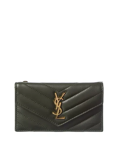 Saint Laurent Cassandre Leather Card Case In Green