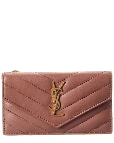 Saint Laurent Cassandre Leather Card Case In Pink