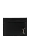 Saint Laurent Cassandre Leather Card Holder In Black