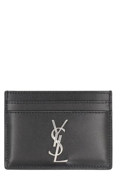 Saint Laurent Cassandre Leather Card Holder In Black