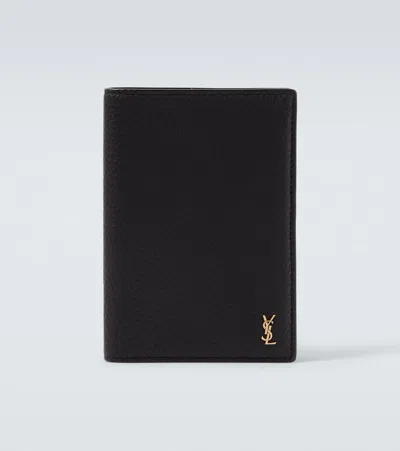Saint Laurent Cassandre Leather Card Holder In Black