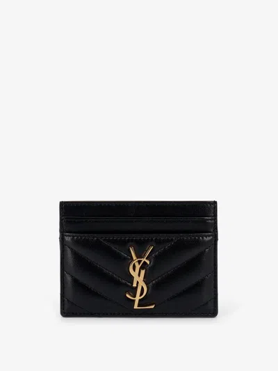 Saint Laurent Cassandre Leather Card Holder In Black