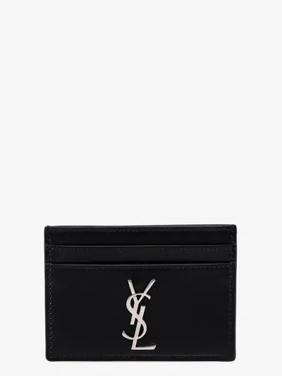 Saint Laurent Cassandre Leather Card Holder In Black