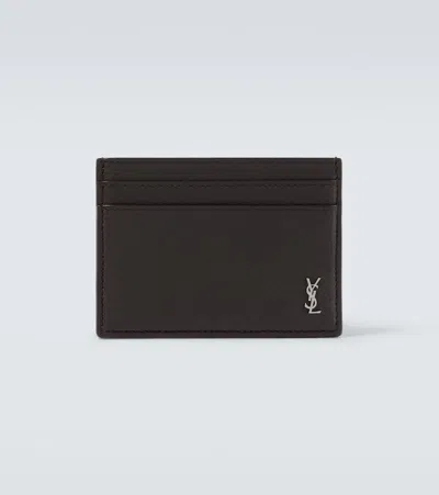 Saint Laurent Cassandre Leather Card Holder In Black
