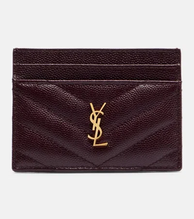Saint Laurent Cassandre Leather Card Holder In Burgundy