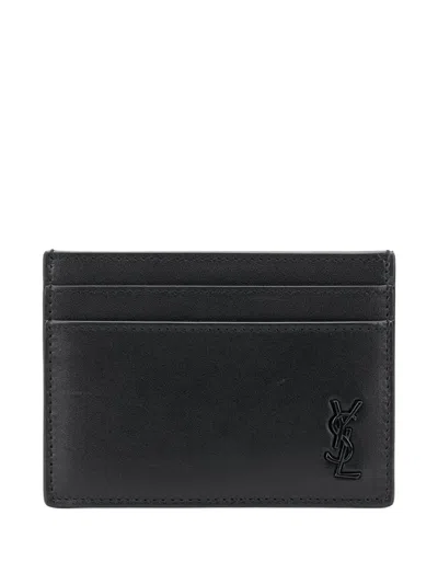 Saint Laurent Cassandre Leather Cardholder In Black