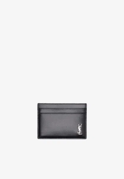 Saint Laurent Cassandre Leather Cardholder In Black